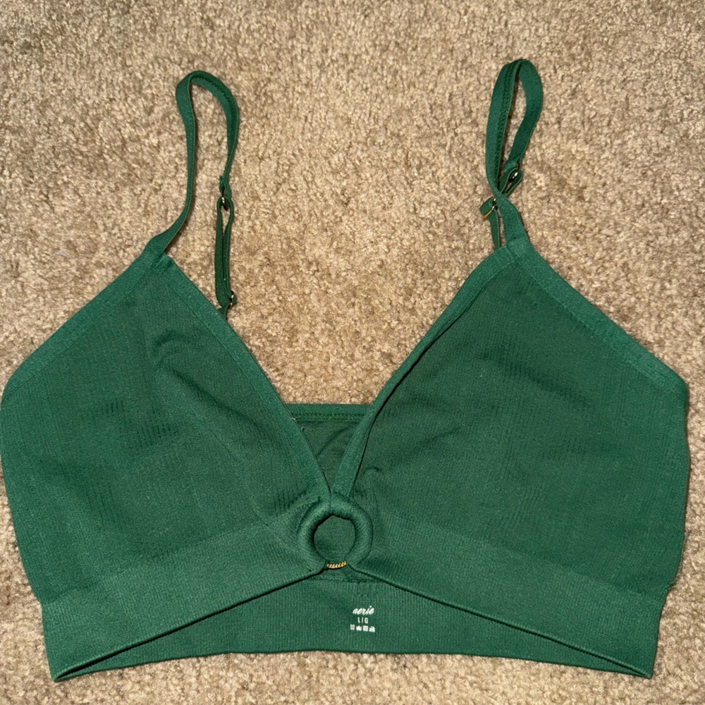Aerie Ribbed Bralette Top w/ Gold Accent Hoops